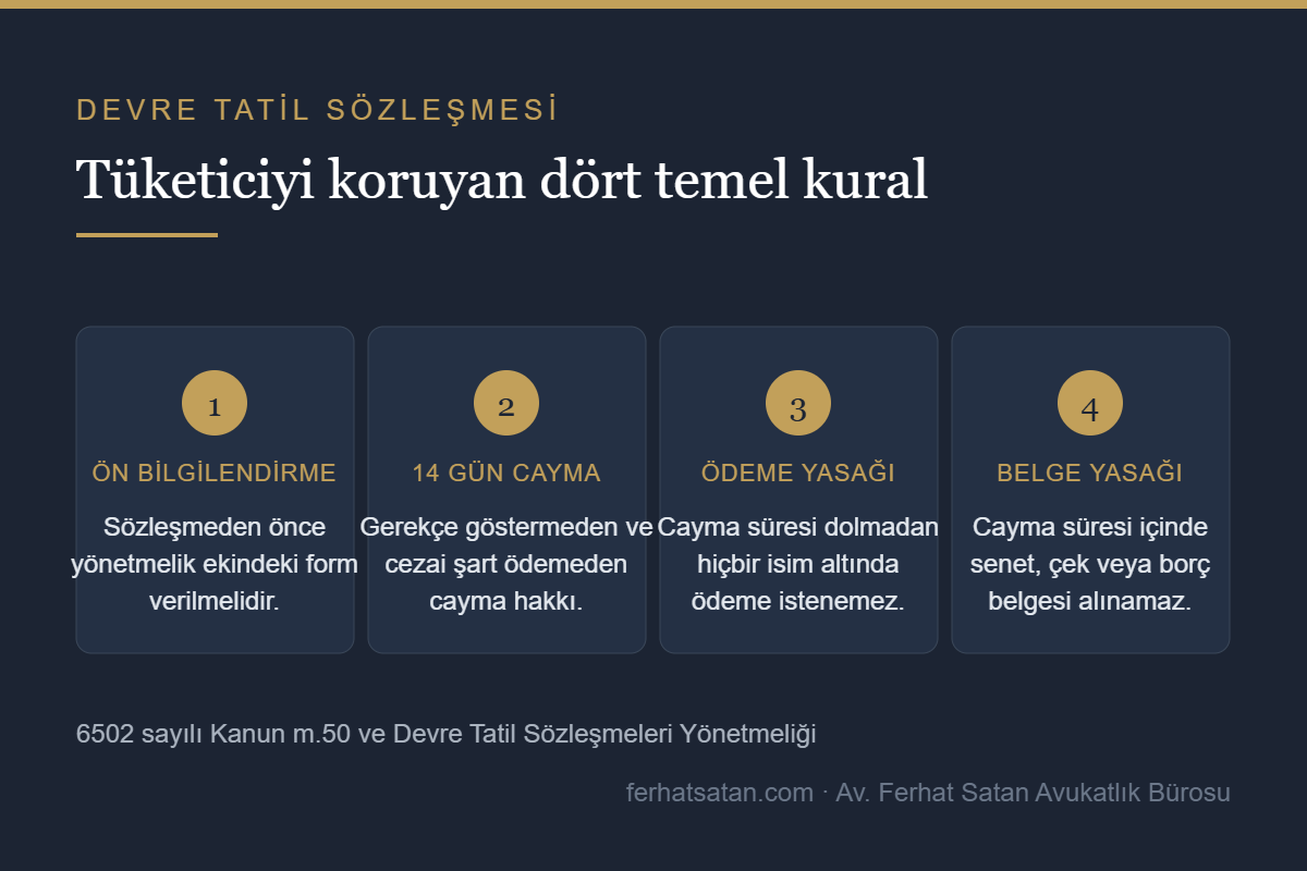 Devre tatil sözleşmesinde tüketiciyi koruyan dört temel kural