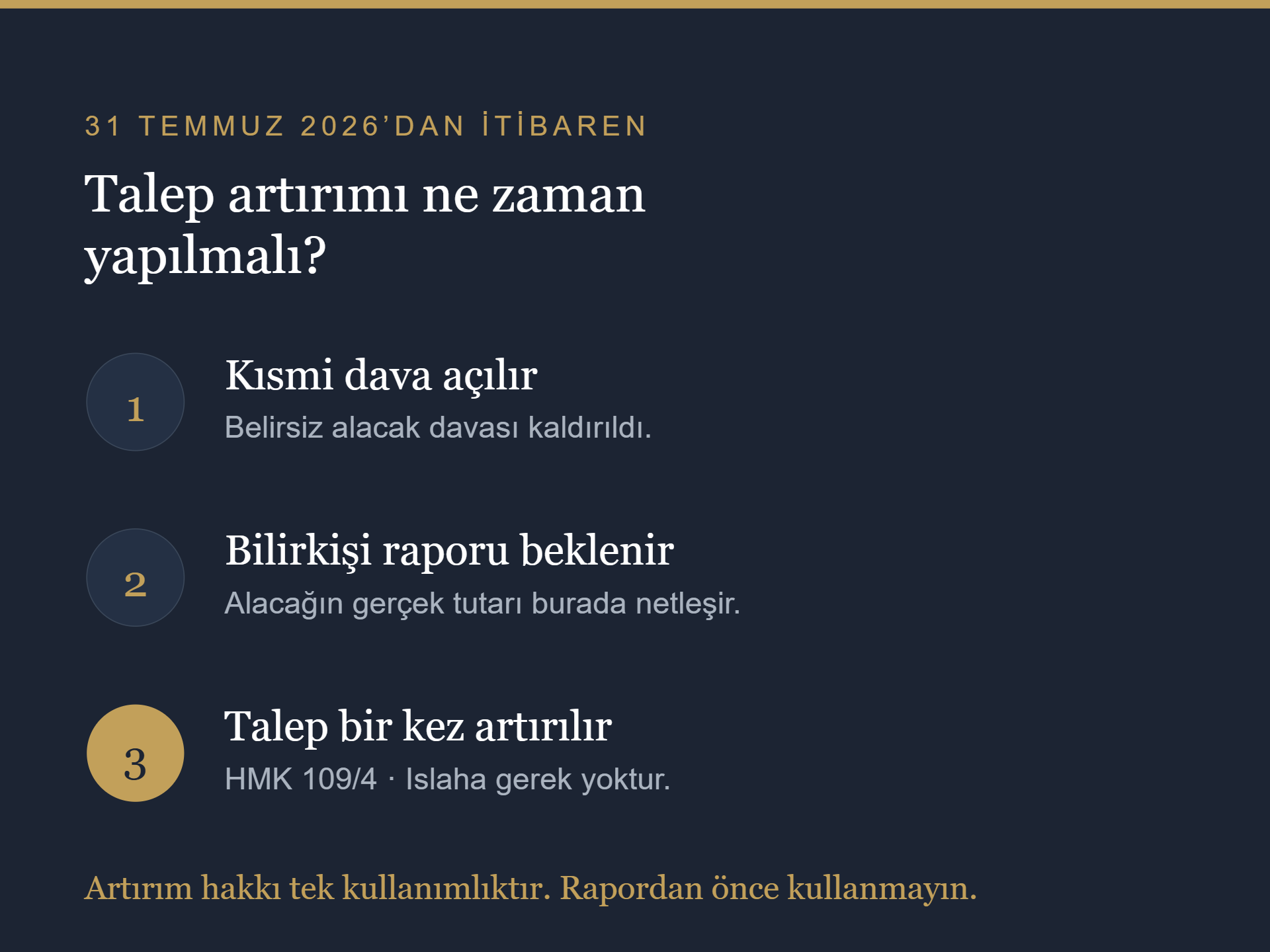 İş davasında talep artırımı sırası: kısmi dava, bilirkişi raporu ve tek seferlik talep artırımı