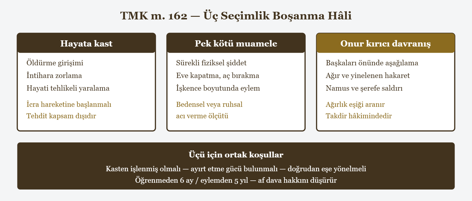 TMK m. 162 — Üç Seçimlik Boşanma Hâli - Hayata kast