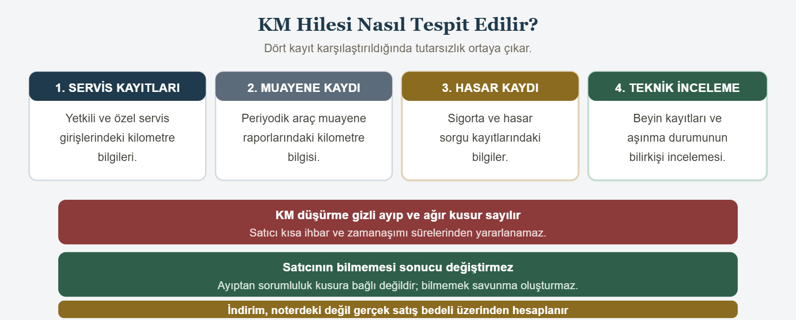 KM Hilesi Nasıl Tespit Edilir? - Dört kayıt karşılaştırıldığında tutarsızlık ortaya çıkar.